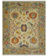 Custom Made Antique Style Beige Colorful Hand knotted Traditional Oushak wool Area Rug