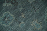 Custom Made Antique Style Blue and Charcoal Hand Knotted Oushak Wool Area Rug