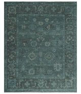 Custom Made Antique Style Blue and Charcoal Hand Knotted Oushak Wool Area Rug