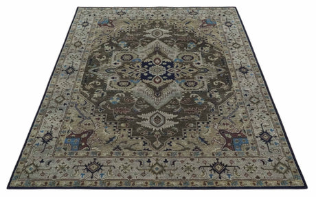 Custom Made Antique Style Brown, Beige and Blue Traditional wool Area Rug