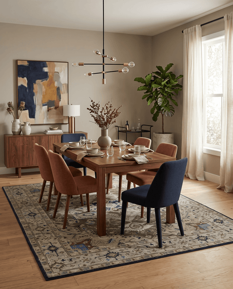 Custom Made Antique Style Brown, Beige and Blue Traditional wool Area Rug