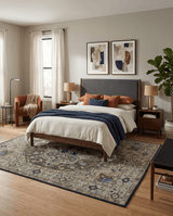 Custom Made Antique Style Brown, Beige and Blue Traditional wool Area Rug