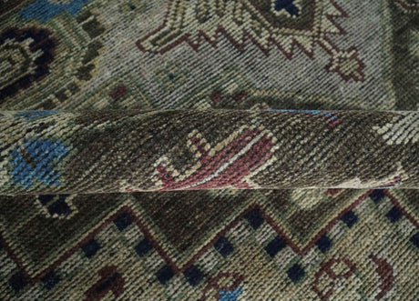 Custom Made Antique Style Brown, Beige and Blue Traditional wool Area Rug