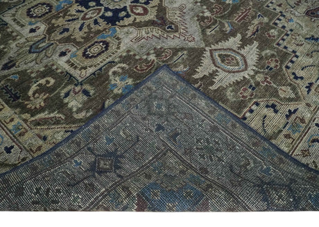 Custom Made Antique Style Brown, Beige and Blue Traditional wool Area Rug