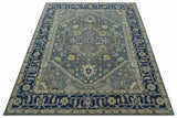 Custom Made Antique Style Gray, Blue and Beige Hand Tufted Traditional wool Area Rug