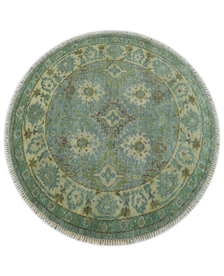 Custom Made Antique Style Green and Silver Hand knotted Traditional Oriental Oushak wool Area Rug