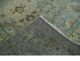 Custom Made Antique Style Green and Silver Hand knotted Traditional Oriental Oushak wool Area Rug