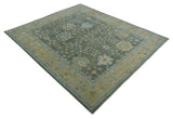Custom Made Antique Style Hand Knotted Gray and Beige Floral Wool Rug
