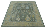Custom Made Antique Style Hand Knotted Gray and Beige Floral Wool Rug