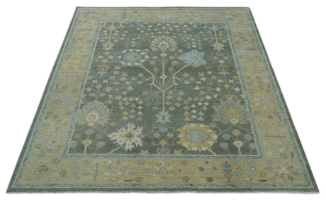 Custom Made Antique Style Hand Knotted Gray and Beige Floral Wool Rug