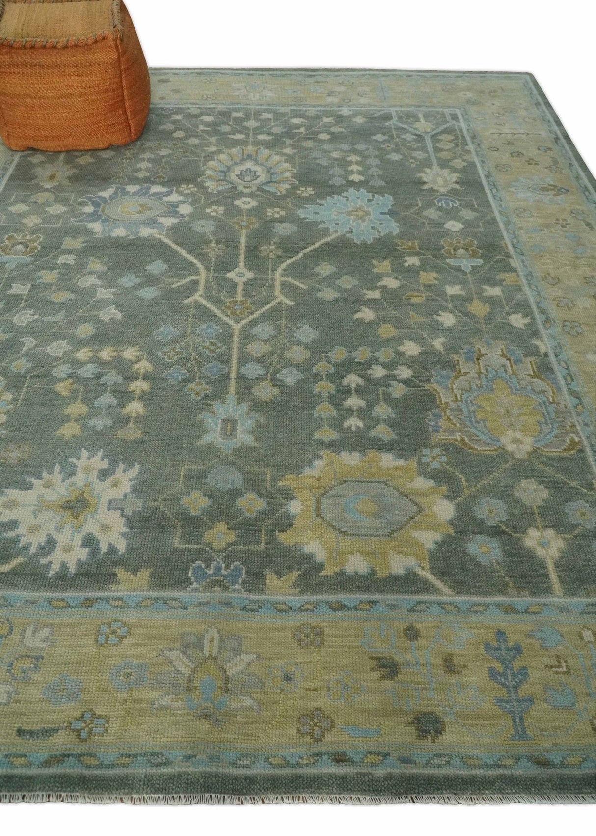 Custom Made Antique Style Hand Knotted Gray and Beige Floral Wool Rug