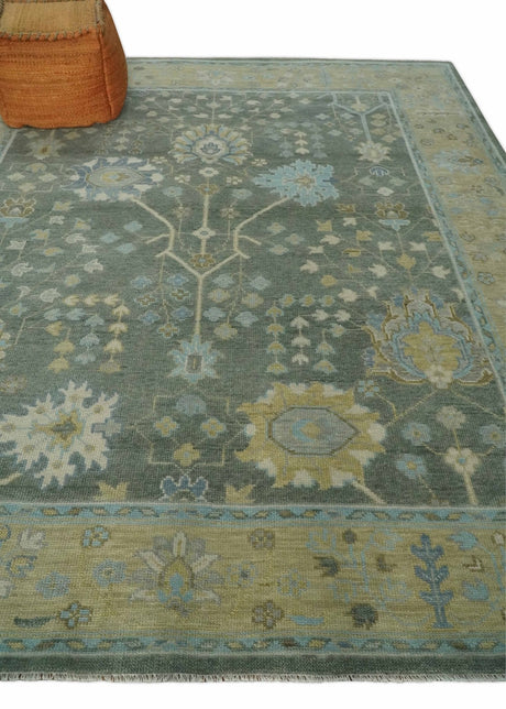 Custom Made Antique Style Hand Knotted Gray and Beige Floral Wool Rug