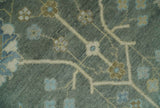 Custom Made Antique Style Hand Knotted Gray and Beige Floral Wool Rug