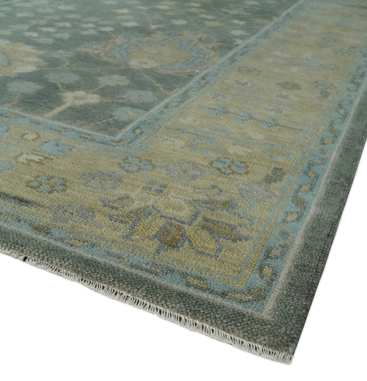 Custom Made Antique Style Hand Knotted Gray and Beige Floral Wool Rug