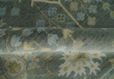 Custom Made Antique Style Hand Knotted Gray and Beige Floral Wool Rug