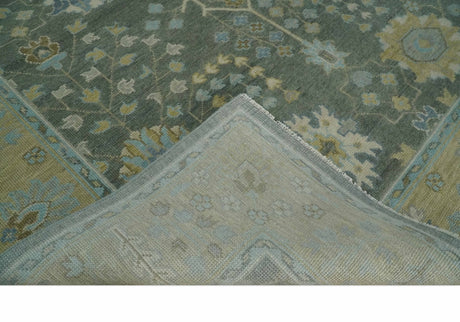 Custom Made Antique Style Hand Knotted Gray and Beige Floral Wool Rug