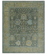 Custom Made Antique Style Hand Knotted Gray and Beige Floral Wool Rug