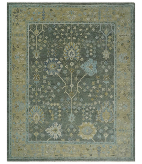 Custom Made Antique Style Hand Knotted Gray and Beige Floral Wool Rug