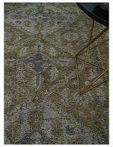Custom Made Antique Style Hand Knotted Olive, Silver and Charcoal Traditional Wool Area Rug