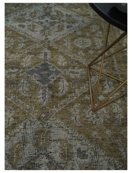Custom Made Antique Style Hand Knotted Olive, Silver and Charcoal Traditional Wool Area Rug