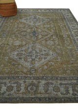 Custom Made Antique Style Hand Knotted Olive, Silver and Charcoal Traditional Wool Area Rug