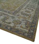 Custom Made Antique Style Hand Knotted Olive, Silver and Charcoal Traditional Wool Area Rug