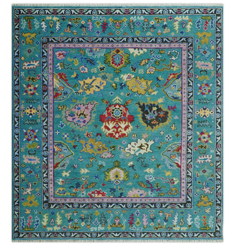 Custom Made Antique Style Hand Knotted Teal and Purple Traditional Oushak Multi Size Wool Rug