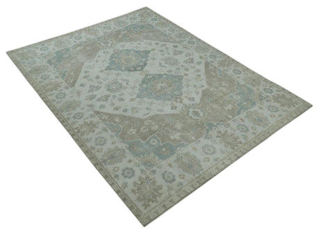 Custom Made Antique Style Neutral Ivory and Camel Custom Made wool Area Rug