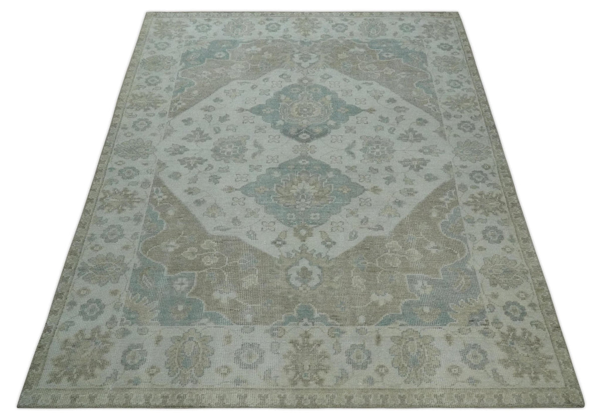 Custom Made Antique Style Neutral Ivory and Camel Custom Made wool Area Rug