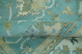 Custom Made Aqua and Beige Hand Knotted Traditional Wool Rug