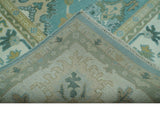 Custom Made Aqua and Beige Hand Knotted Traditional Wool Rug