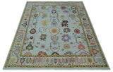 Custom Made Aqua and Green Hand knotted Traditional Oushak wool area Rug