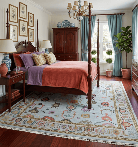 Custom Made Aqua and Green Hand knotted Traditional Oushak wool area Rug