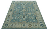 Custom Made Aqua, Ivory and Beige Hand Tufted Oriental Oushak wool area rug