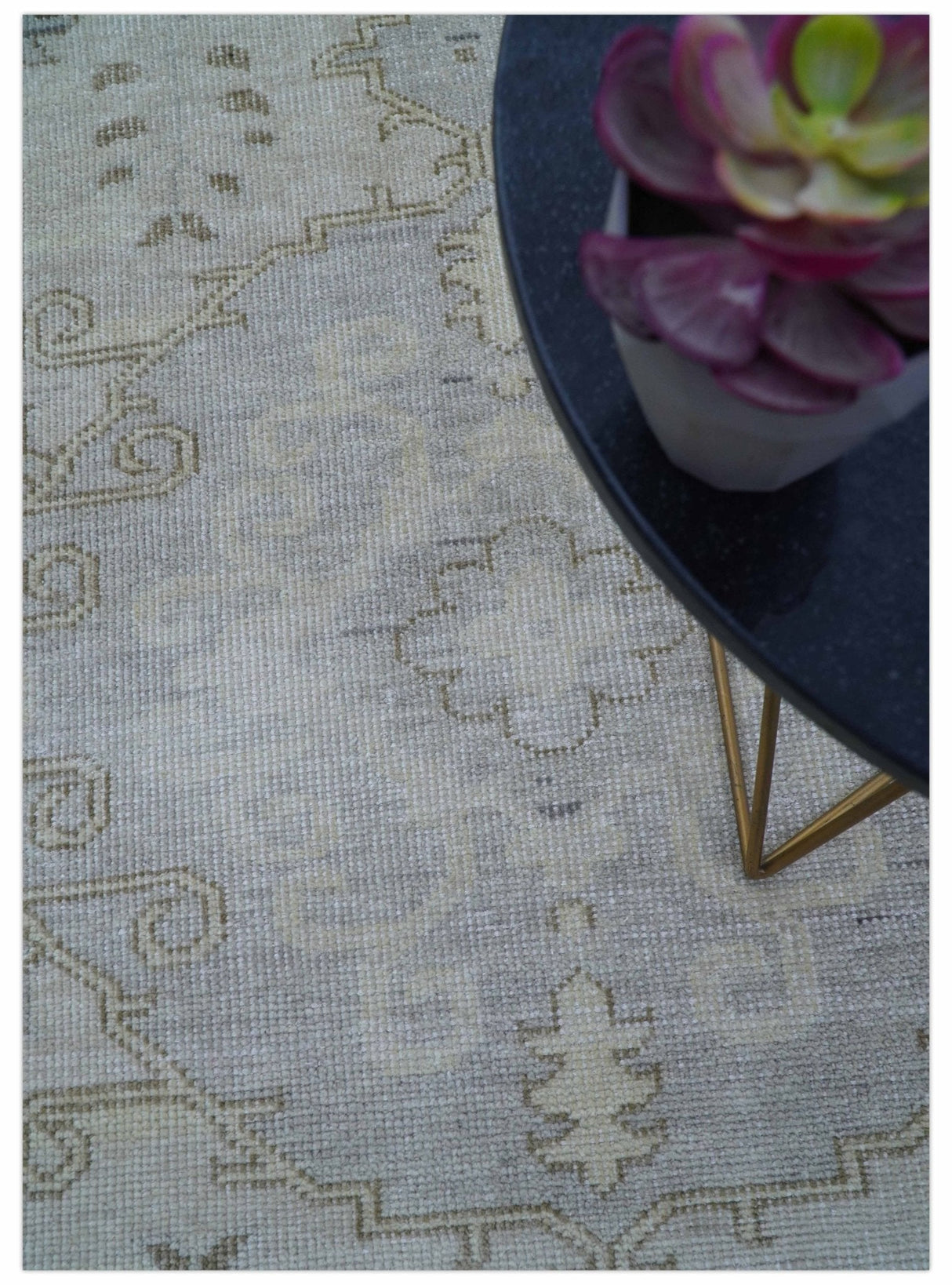 Custom Made Beige And Blue Traditional Turkish Design Hand knotted Wool Rug