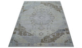 Custom Made Beige And Blue Traditional Turkish Design Hand knotted Wool Rug