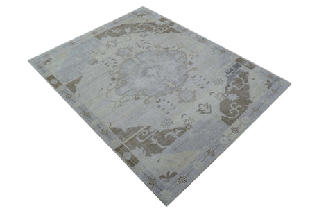 Custom Made Beige And Blue Traditional Turkish Design Hand knotted Wool Rug
