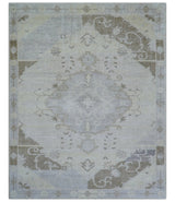 Custom Made Beige And Blue Traditional Turkish Design Hand knotted Wool Rug