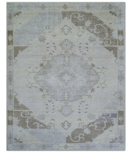Custom Made Beige And Blue Traditional Turkish Design Hand knotted Wool Rug