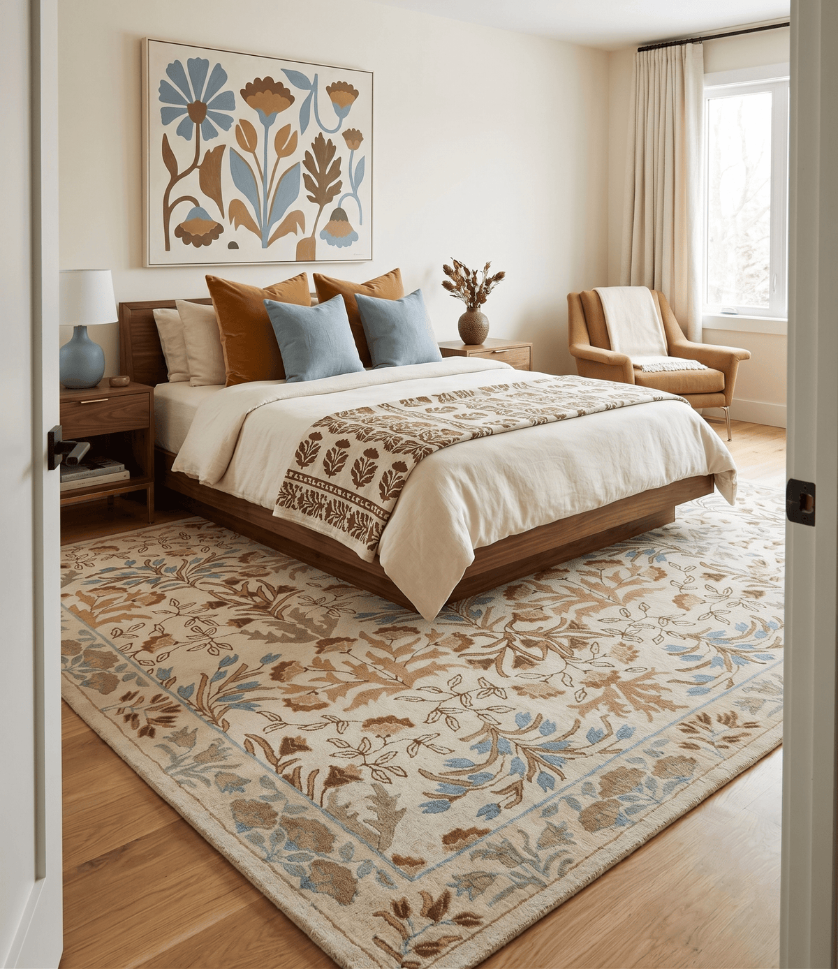 Custom Made Beige And Brown Traditional Floral Design Hand Tufted Wool Area Rug
