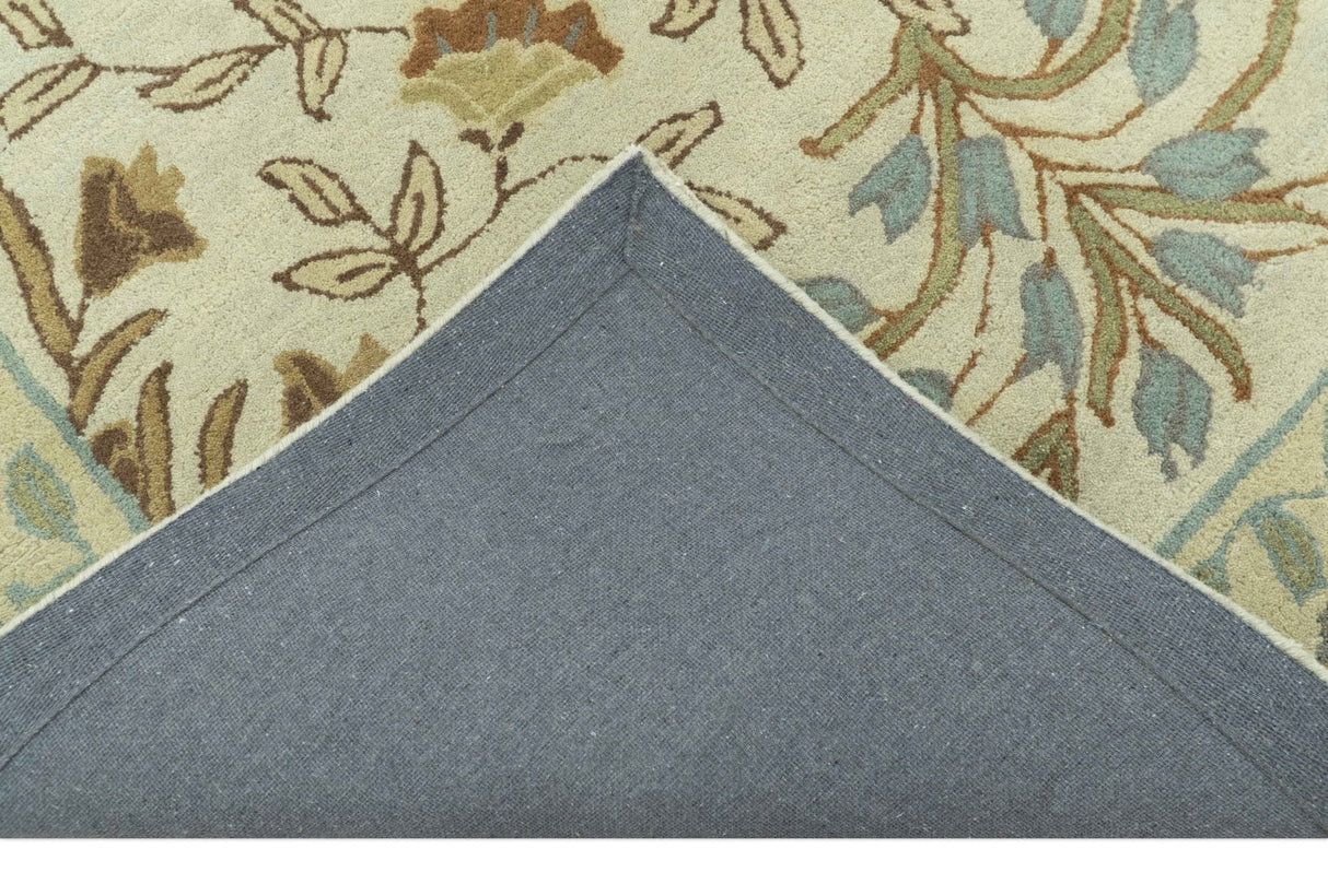 Custom Made Beige And Brown Traditional Floral Design Hand Tufted Wool Area Rug