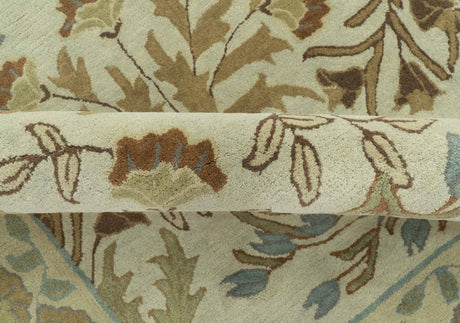 Custom Made Beige And Brown Traditional Floral Design Hand Tufted Wool Area Rug