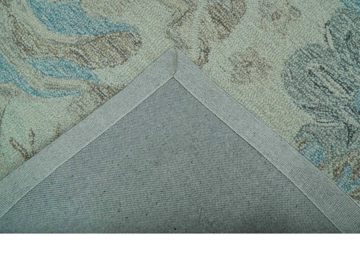 Custom Made Beige And Brown Traditional Floral Pattern Hand Tufted Wool Area Rug