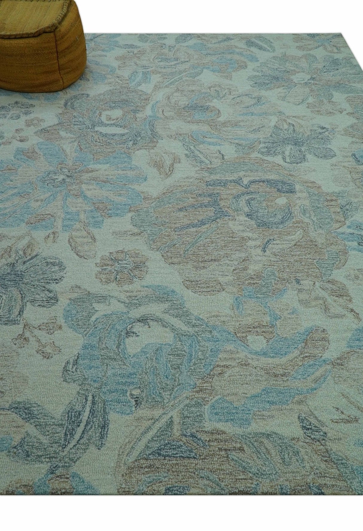 Custom Made Beige And Brown Traditional Floral Pattern Hand Tufted Wool Area Rug