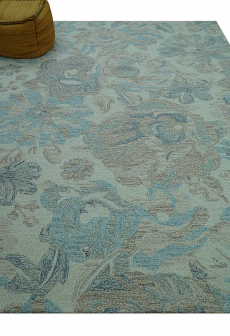 Custom Made Beige And Brown Traditional Floral Pattern Hand Tufted Wool Area Rug