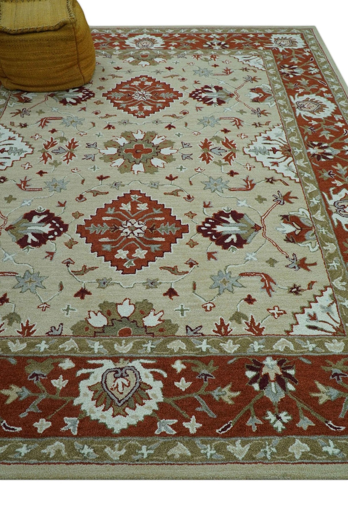 Custom Made Beige And Brown Traditional Oriental Design Hand Tufted Wool Area Rug