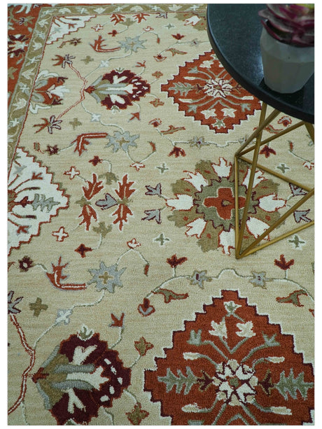 Custom Made Beige And Brown Traditional Oriental Design Hand Tufted Wool Area Rug