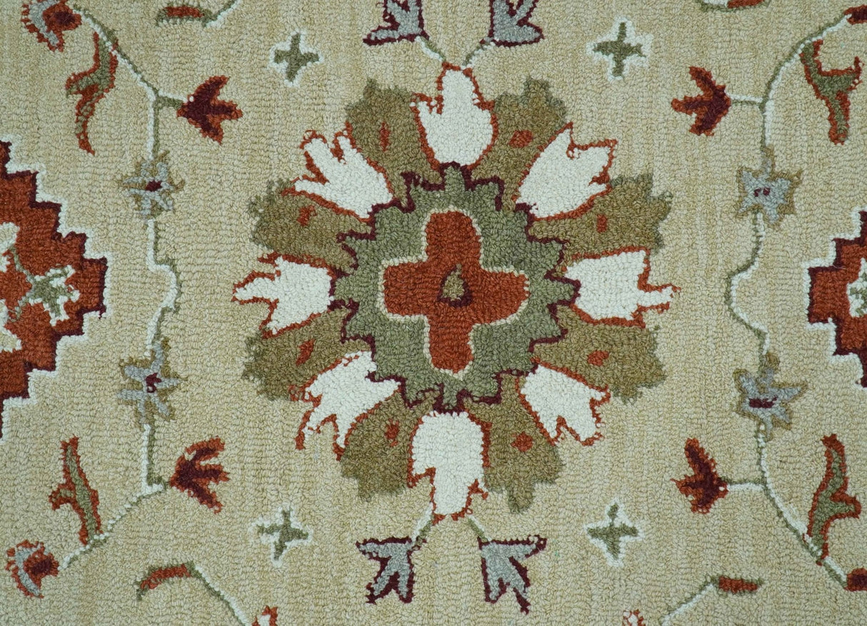 Custom Made Beige And Brown Traditional Oriental Design Hand Tufted Wool Area Rug