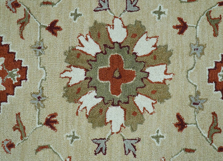 Custom Made Beige And Brown Traditional Oriental Design Hand Tufted Wool Area Rug