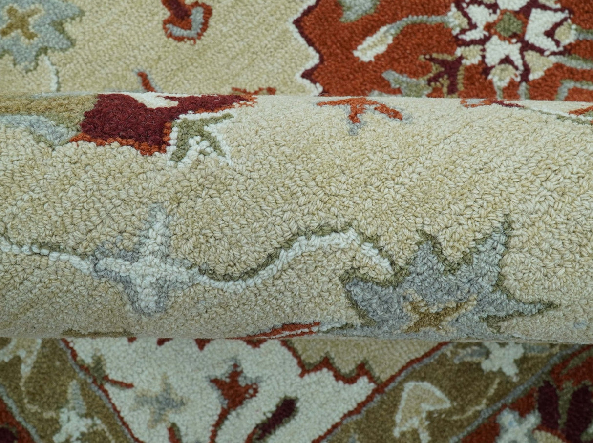 Custom Made Beige And Brown Traditional Oriental Design Hand Tufted Wool Area Rug